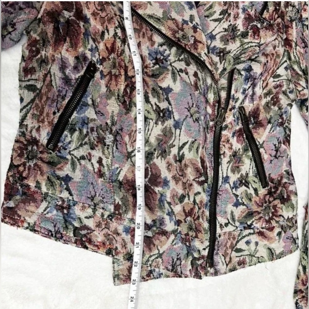 Free People Floral Tapestry Moto Jacket Size 10 - Multicolor/Cream/Pink/Tan - Picture 8 of 12